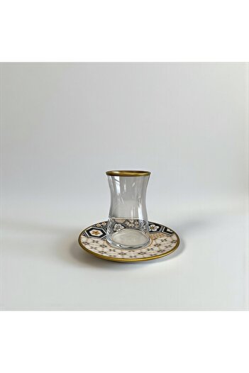 DECOSTYLE Papatya Paşabahçe Gold Porcelain 12 Piece Tea Set with Plate