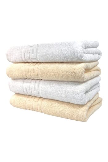 OEM Set 4 bath towels - Cotton, Bicolor, Greek Border, 500g/m², 70x140cm, Ivory-White