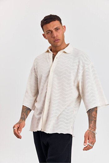 Weyeze Self Patterned Oversize Poor Sleeve Shirt 19187Wyz