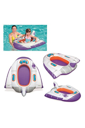 BESTWAY Inflatable mattress for children, spaceship shape, 104x99 cm, multicolor