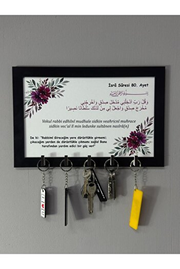 karbonsoft Wooden Framed Islamic Key Hanger Wall Keychain & Keychain Hanger with Surah Al-Fatiha Prayer