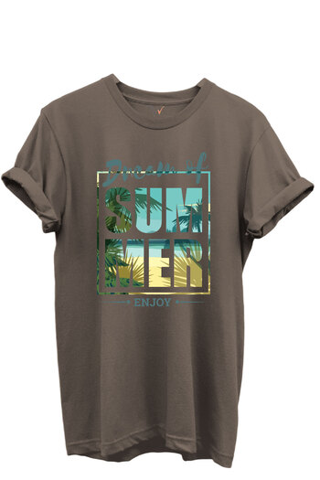WİDİ Dream of Summer Written Palm and Seaside Θέμα 100% βαμβακερό μπλουζάκι Unisex με κανονική εφαρμογή