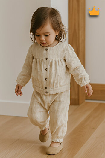 Babyhola 0-2 Years 100% Cotton Silver Thread Transitional Sequin Bomber Cut Top Bottom Baby Girl Kids 2-Piece Set 2003
