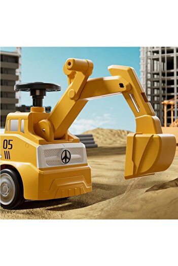 Flippy Excavator manual pentru copii, Flippy, sport, claxon, cutie de depozitare, lumini, galben
