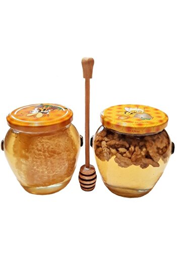 OEM Set 1 Jar Acacia Honey with Walnuts 750g, 1 Jar Honeycomb in Acacia Honey 750g, 1 Spiraled Honey Wan