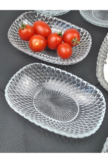 Qualitev 2-Piece Glass Bowl Presentation Boat Plate Appetizer Plate Snack Bowl 15cm- Vera