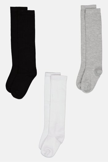 Bebe Kids Girl 3 Pair Plain Knee High Socks, Multicolor