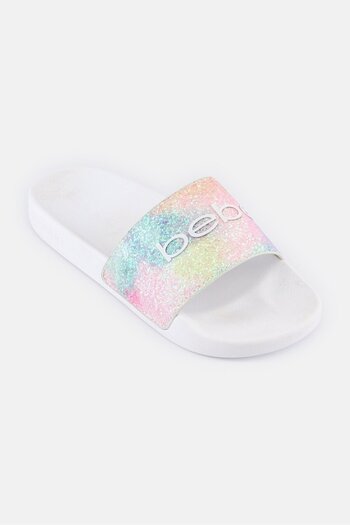 Bebe Women Glitters Slip On Slides, White