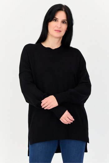 PİNK ROSE Women Ribbed Collar Solid Sweater, Black