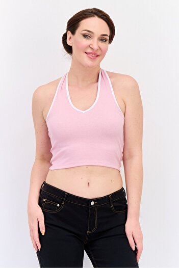 Don't Call Me Jennyfer Women Halter Neck Textured Sleeveless Top, Pink
