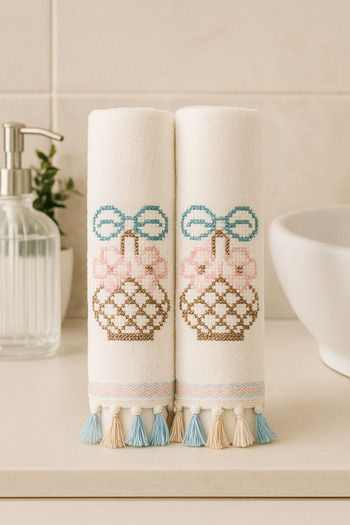 KAYABEY HOME Set of 6 30X50 Embroidered Hand Face Towels – Soft, Colorful, 100% Cotton Patterned Towels