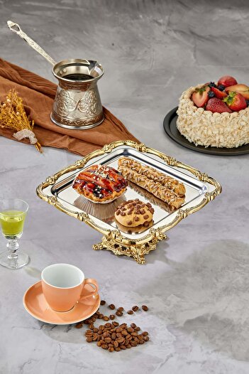 Milenay Royal Plus Series Footed Promise Engagement Presentation Tray, Silver Tray Gold Accessory