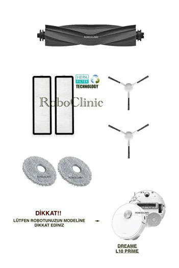 Roboclinic Dreame L10 Prime Robot Vacuum Cleaner Compatible Replacement Brush, Hepa Filter, Mop Set-7 Pieces