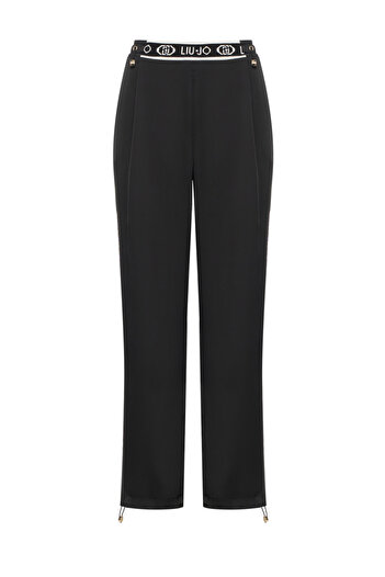 Liu Jo Women's Elastic Waist and Leg Pleated Regular Fit Black Trousers Tf5192T004A-22222