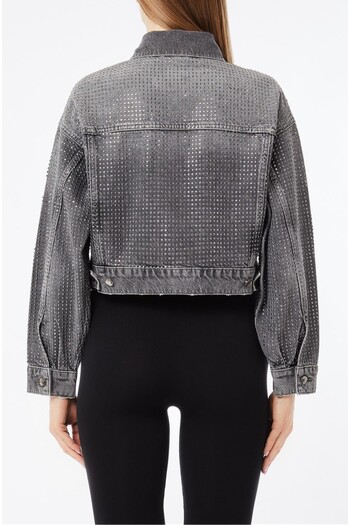 Liu Jo Women's Regular Fit Stone Pattern Pocket Detailed Long Sleeve Crop Gray Jacket Uf5088D5020-88281