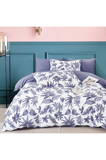 Ralex Double Bed Linen 6 Pieces Percale Cotton 100%, Modern White/Purple, Pucioasa