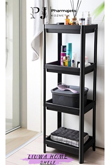 LIUWA Vesken Bathroom, Kitchen, Office Shelf Unit 3 Sections 4 Tiers Black