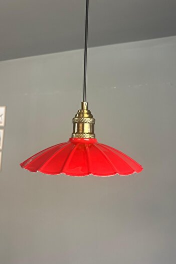 Bamyum Risso Kırmızı Metal Avize Tekli Lale Başlık Mutfak Modern Dekoratif Sarkıt Aydınlatma