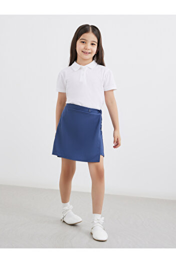 Styli Girls Navy Blue Plain Skorts with Button Detail