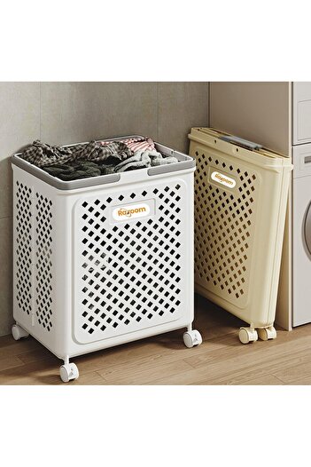 Generic Foldable Laundry Basket For Dirty Clothing | Upto 50L Storage | With 4 Wheels 36 * 28 * 49CM (Large)