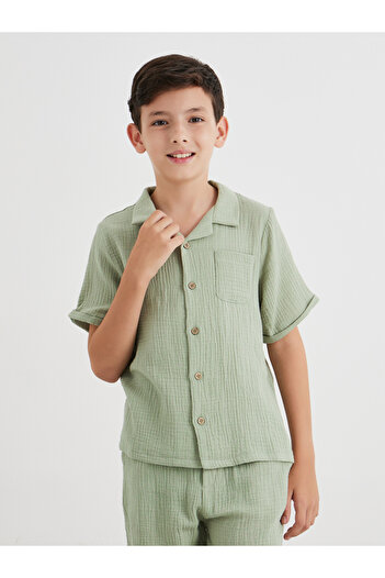 Styli Double Gauze Plain Shirt and Shorts Set