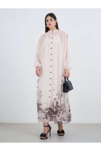 Styli Floral Printed Balloon Sleeves Shirt Midi Dress