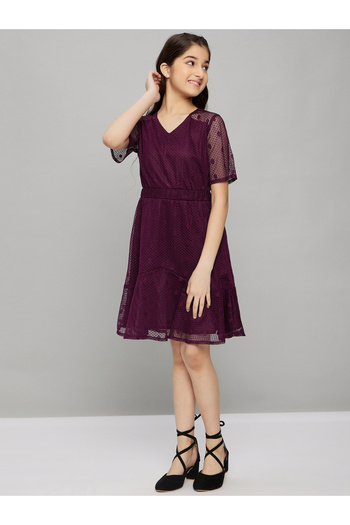 Stylo Bug By Styli Solid V Neck Fit and Flare Dress