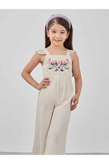 Styli Floral Embroidery Ruffle Hem Wide Leg Jumpsuit