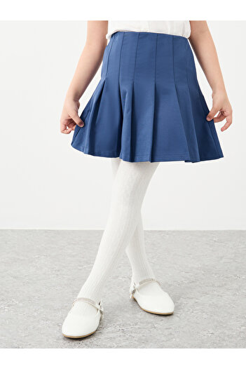 Styli Girls Navy Blue Pleated Skirt with Elastic Waist