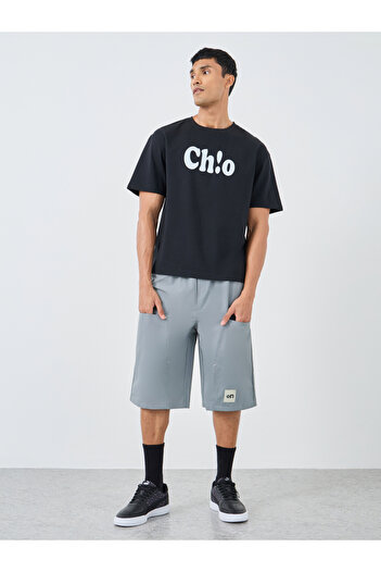 Styli Men Grey Oversized Shorts with Badge Detail