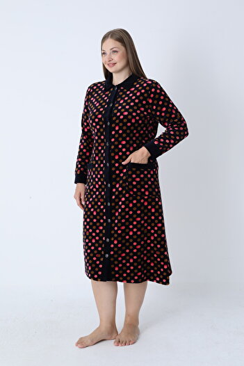ROMEO LİFE Women's Plus Size Cotton Blend Velvet Button Dress 3772
