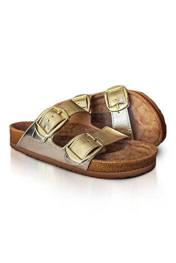 Bequemere Orthopedic Sole Double Buckle Leather Women's Slippers