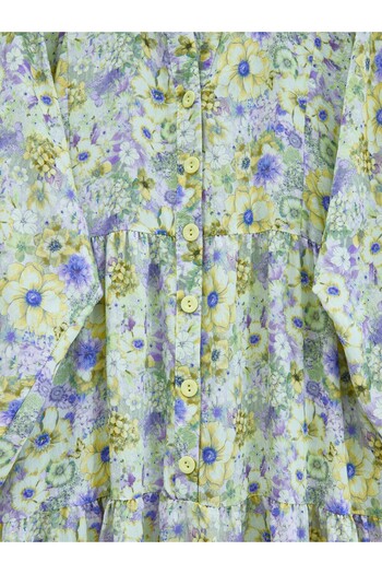 Modamorfo Half Button Sleeve Elastic Floral Patterned Dress -A.Green