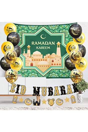 COOYA Balloon Kit,100Pcs Black&Gold Ramadan Mubarak Decor,EID Balloon and Flag Party Decoration Set