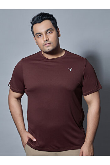 Technosport By Styli Plus Brown Solid Crew Neck Slim Fit T-Shirt