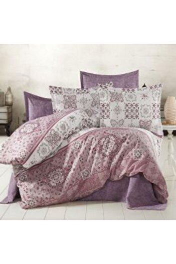 Ralex Double Bed Linen Set Cotton Ranforce 4 Pieces, Mov / Roz, Pucioasa