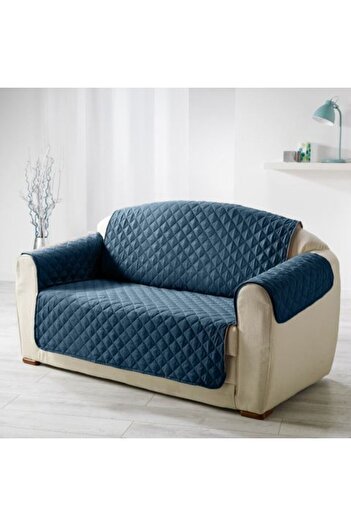 Ralex Husă canapea cu 2 locuri, matlasată, reversibilă, 130 x 205 cm, cu laterale, albastră
