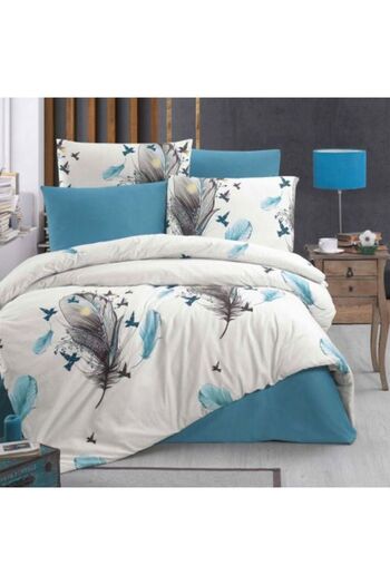 Ralex Double Bed Sheet Cotton Ranforce 4 Pieces, Blue/White, Pucioasa