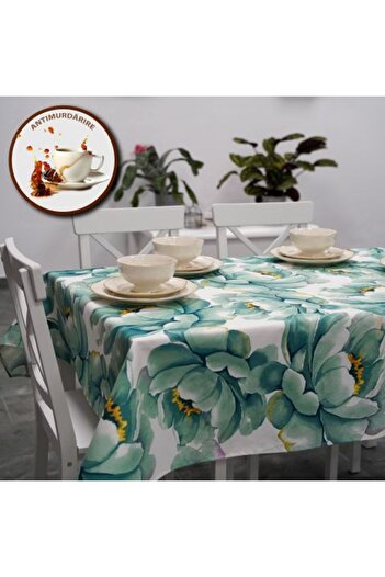 Ralex Față de masă din bumbac anti-pătare, 140 x 180 cm, model floral albastru