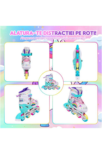 Elindor Adjustable Roller Skates for Kids and Adults, 4 Light-Up Wheels, Rainbow, Size 32-35 M
