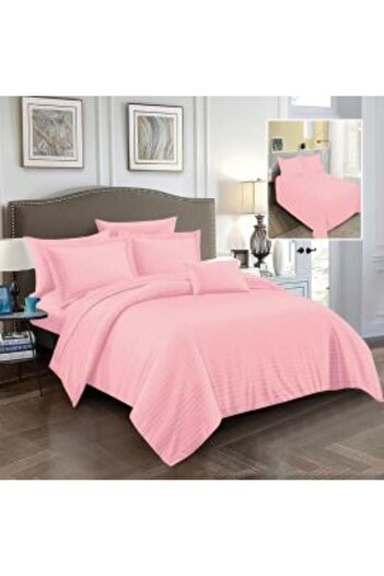 Ralex Double Bed Linen Set 6 pieces Damask Polycotton, Bedsheet 230 x 250 cm, Duvet 200 x 230 cm, Pillowca