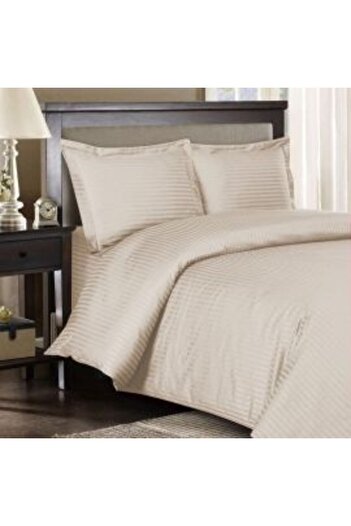HomePuls King size Damask linen 100% thick HoReCa cotton, 1 cm stripe, 4 pieces, bed sheet 220 x 240 cm, pi