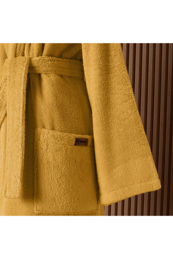 Altınbaşak Dolce microcotton hooded unisex bathrobe mustard