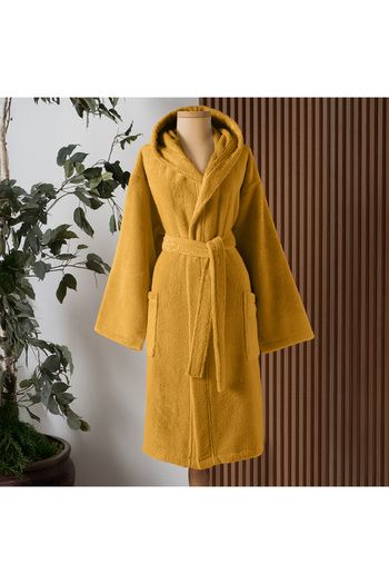 Altınbaşak Dolce microcotton hooded unisex bathrobe mustard