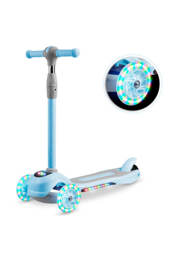 Ricokids Trotineta cu roti LED Piko albastru, ghidon reglabil, din aluminiu, greutate suportata 35 k