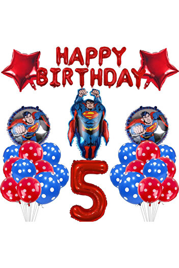 Yisscen 5th birthday set, latex/foil, blue/red, 27 pieces