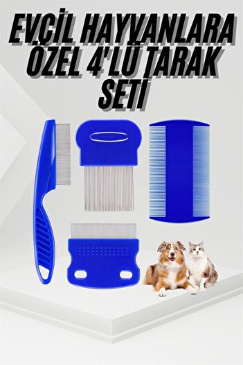 ZERO LAND Msa-Shop 4-Piece Flea Comb Set Cat Dog Pet Hair Remover Blue