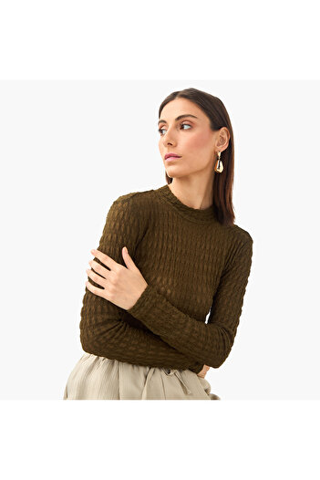 Iconic Textured High Neck Fitted Top