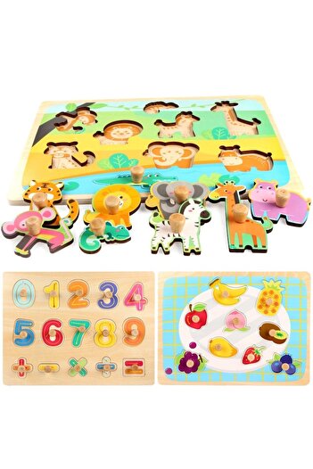 CLICK Puzzle Montessori din Lemn pentru Copii, 3D, 0-3 Ani, Model Fructe, Educativ, Intuitiv, Creativ, 9 P