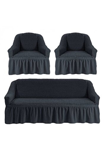 Artforhome Set huse universale pentru canapea cu 3 locuri și 2 fotolii, elastice și cutate, culoare albastru fumuriu 311, Art